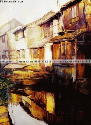 Ảnh mô tả file gốc in mica buc tranh son dau phong canh thac nuoc 206