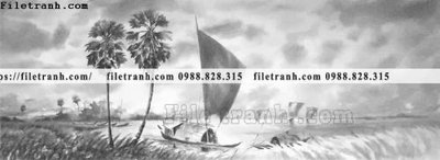 File gốc buc tranh son dau phong canh vector 1609 (in lụa) tranh thuận buồm