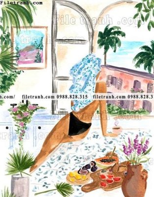 File gốc buc tranh theo phong cach mau nuoc Ma-roc 669 (ảnh chi tiết) để in trần