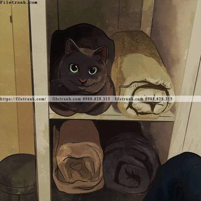 File tranh chu meo ngo nghinh ve tay 510 (bản gốc) trang trí văn phòng