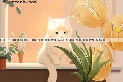 File tranh con meo truu tuong 120 (file gốc) chủ đề phong thủy