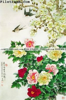 File tranh in trần 3D hoa mau don ve tay 162 (ảnh gốc)