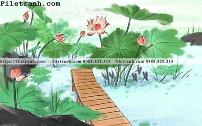 File tranh hoa sen mau nuoc 101 (bản gốc) in lụa dán tường