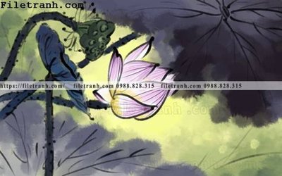 File gốc hoa sen mau nuoc 122 (in lụa) cao cấp