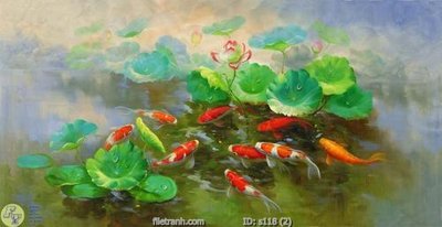 File in ấn Tranh cửu ngư quần hội sen cá S118 (bản gốc) sắc nét