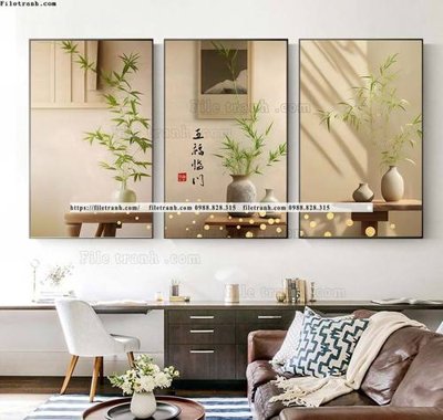 File gốc tranh bo 3 binh hoa kieu moi hien dai 509 (chuẩn màu) cho in offset