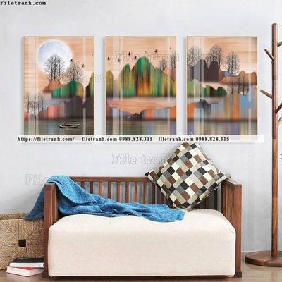 File gốc tranh bo 3 tam pha le guong 507 (trang trí) cho phòng khách