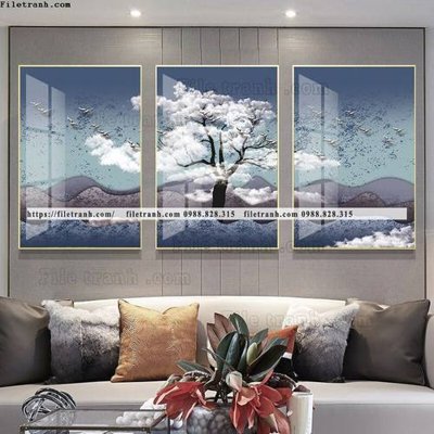 File tranh tranh bo 3 tam pha le guong 537 (bản gốc) treo quán cafe