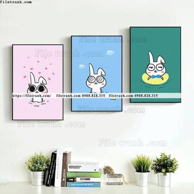 File gốc tranh bo 3 tranh hoat hinh tre em ngho nghinh 532 (in lụa) cao cấp