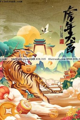 File in trần tranh con ho 524 (bản gốc 3D) sống động