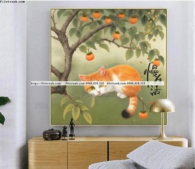 File tranh tranh con meo duoi goc cay dep 523 (ảnh gốc) chi tiết rõ ràng