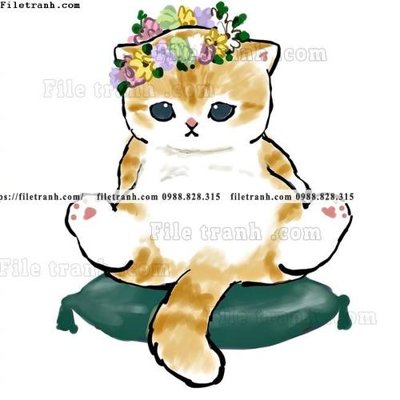 Download file gốc tranh con meo ve tay 615 (in lụa) hoa lá