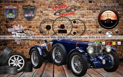 File gốc tranh dan tuong xe may o to co dien 206 (in lụa) cao cấp