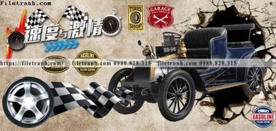 File tranh in trần 3D tranh dan tuong xe may o to co dien 208 (ảnh gốc)