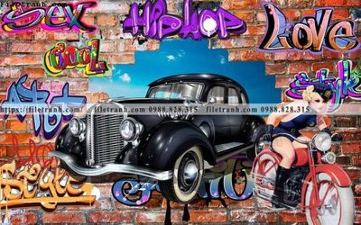 File ảnh tranh dan tuong xe may o to co dien 226 (gốc) in poster