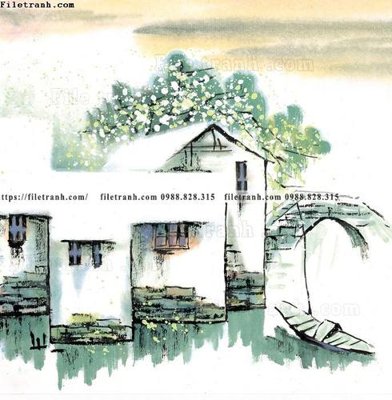 File tranh tranh ve thi tran giang nam 724 (bản gốc) in canvas