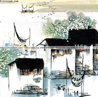 File tranh tranh ve thi tran giang nam 729 (bản gốc) in lụa dán tường