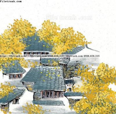 File tranh tranh ve thi tran giang nam 895 (bản gốc) in lụa 3D