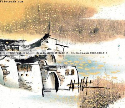 File tranh tranh ve thi tran giang nam 921 (bản gốc) in lụa dán tường