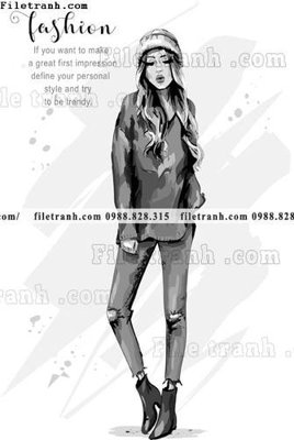 File tranh vector hinh anh thoi trang nu 1556 (bản gốc) in lụa 3D