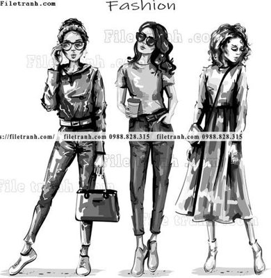 File tranh vector hinh anh thoi trang nu 1620 (bản gốc) in lụa dán tường