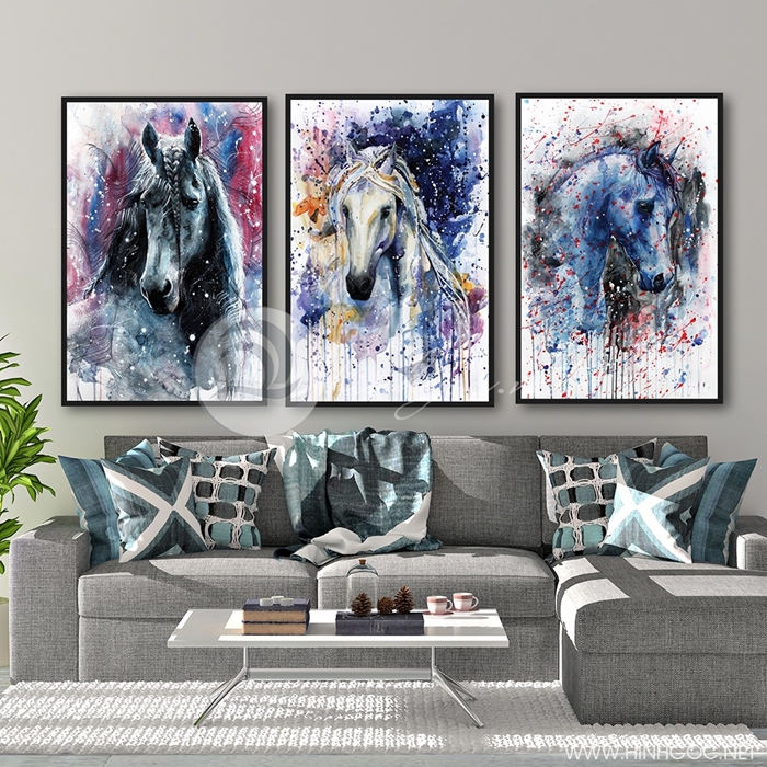 ba bức ngựa màu nước nghệ thuật - TBAV12-11