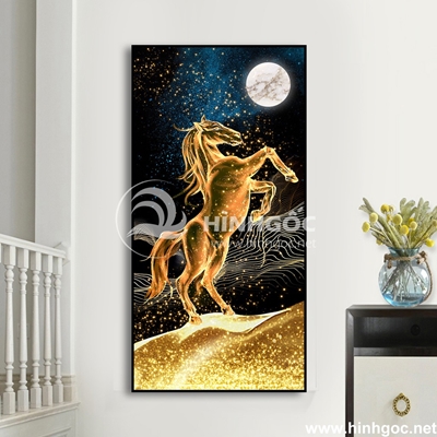 Tranh chú ngựa vàng và mặt trăng-COF-175