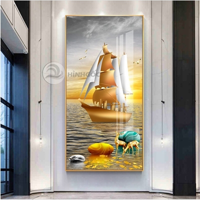 Tranh cảnh biển thuyền buồm vàng hươu-CXG-154