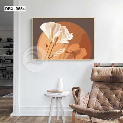 Tranh chân dung cô gái và bông hoa trắng-dbx-9654