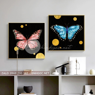 Tranh trang trí, bộ 2 bức, con bướm sắc màu-E-476