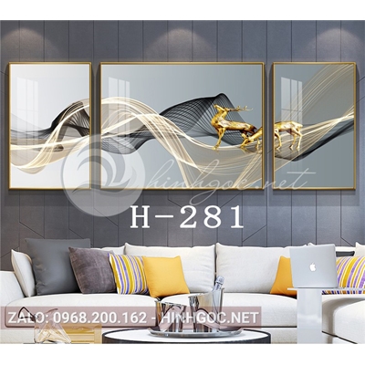 Bộ 3 tranh đôi hươu đứng trên dải vân nghệ thuật-H-281