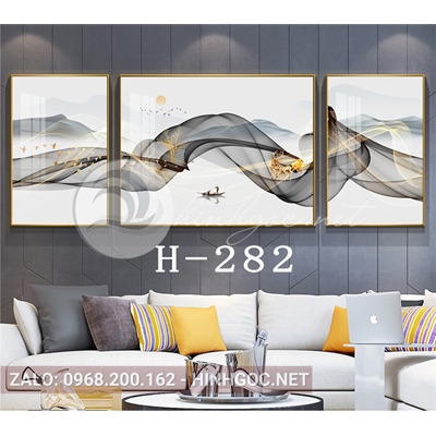 Bộ 3 tranh đôi hươu đứng trên dải vân nghệ thuật-H-282