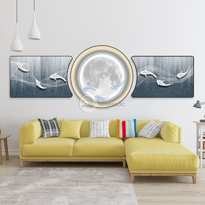 Tranh ghép hiện đại cá bơi dải vân mây trăng-HZH-7032