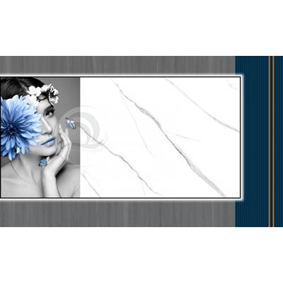 Tranh trừu tượng đơn giản cô gái cài hoa xanh dương-JM-5305