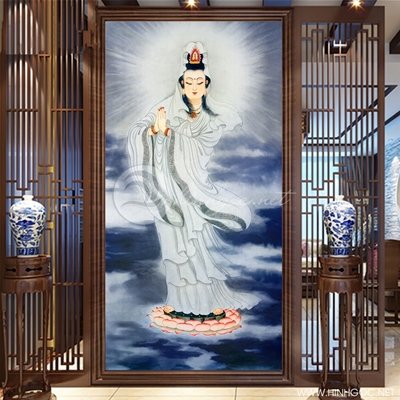 Tranh Phật quan âm tọa trên đài sen - KEN30