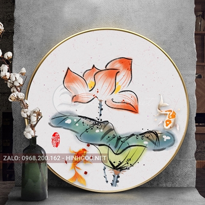 Tranh tròn cá chép và hoa sen trang trí-LH7174