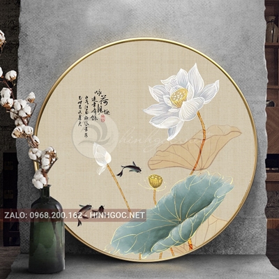 Tranh tròn hoa sen trắng tinh khôi-LH7204
