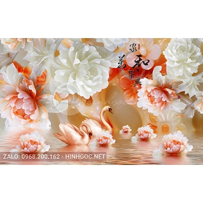 Tranh dán tường 3d hoa sen và cá chép trang trí đẹp-LYFA-045