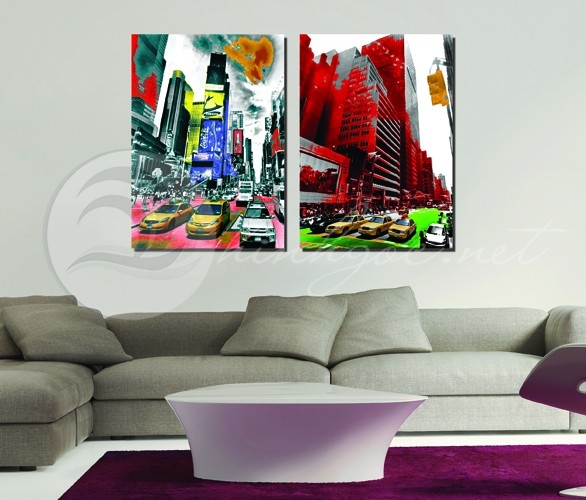 Tranh vẽ thành phố hiện đại bộ 2 bức trang trí-OM-090