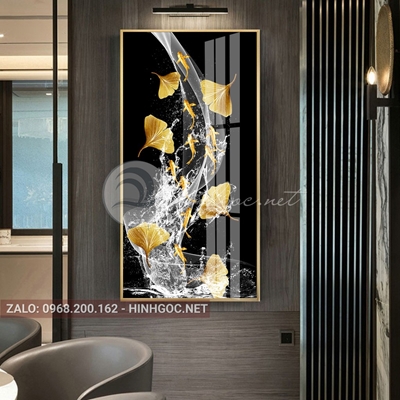 Tranh treo tường, dải vân, đàn cá vàng và hình giọt nước, lá nghệ thuật-PLT-S-1640