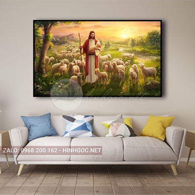 Tranh tối giản thiên chúa giáo Chúa và đàn cừu-PVQ-74