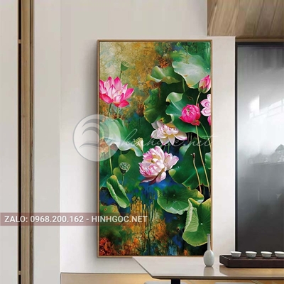 Tranh treo tường, tranh hoa sen nở đẹp-QDS-306