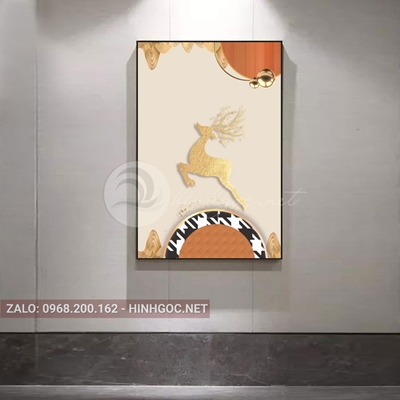 Tranh hiện đại tranh con hươu vàng và hình line art-XG-112
