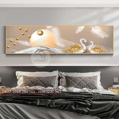Tranh uyên ương đôi chim công trang trí phòng ngủ đẹp-XG5-25