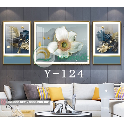 Tranh bộ 3 bức, tranh hoa lá và hạt ngọc -Y-124