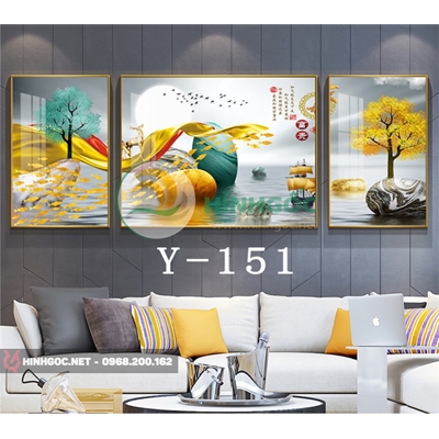 Tranh bộ 3 bức, tranh dải vân và đàn cá vàng-Y-151