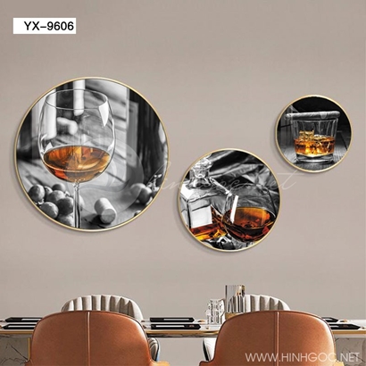 Tranh tròn hiện đại bộ 3 bức tranh ẩm thực chiếc ly đẹp-yx-9606