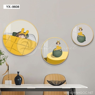 Tranh tròn hiện đại bộ 3 bức tranh phòng ngủ cho bé-yx-9608
