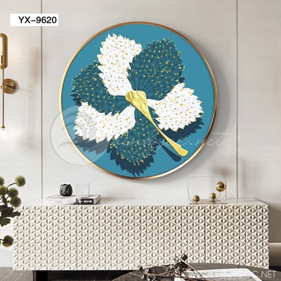 Tranh tròn hiện đại tranh hoa lá đính ngọc trang trí đẹp-yx-9620